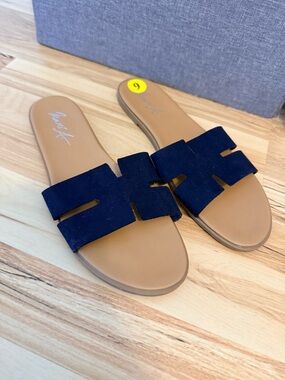 Navy Suede Slide Sandals - Women